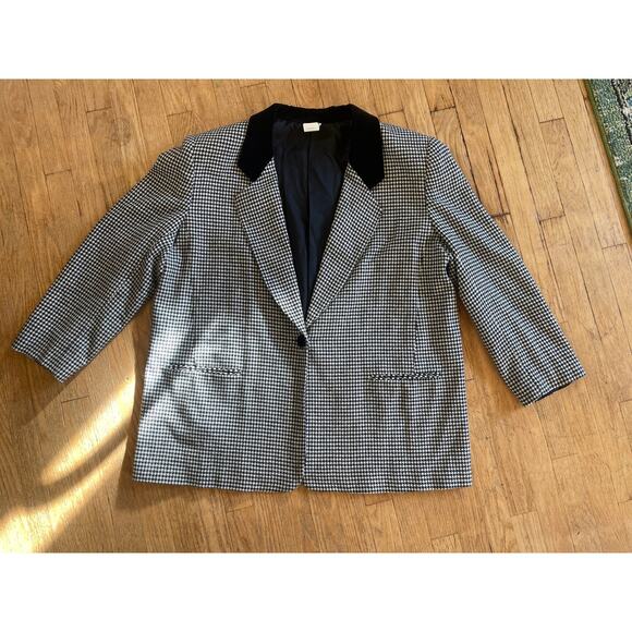 Jaclyn Smith Houndstooth Blazer Black Velvet Collar Office Comfort Womens 20 - Picture 1 of 9